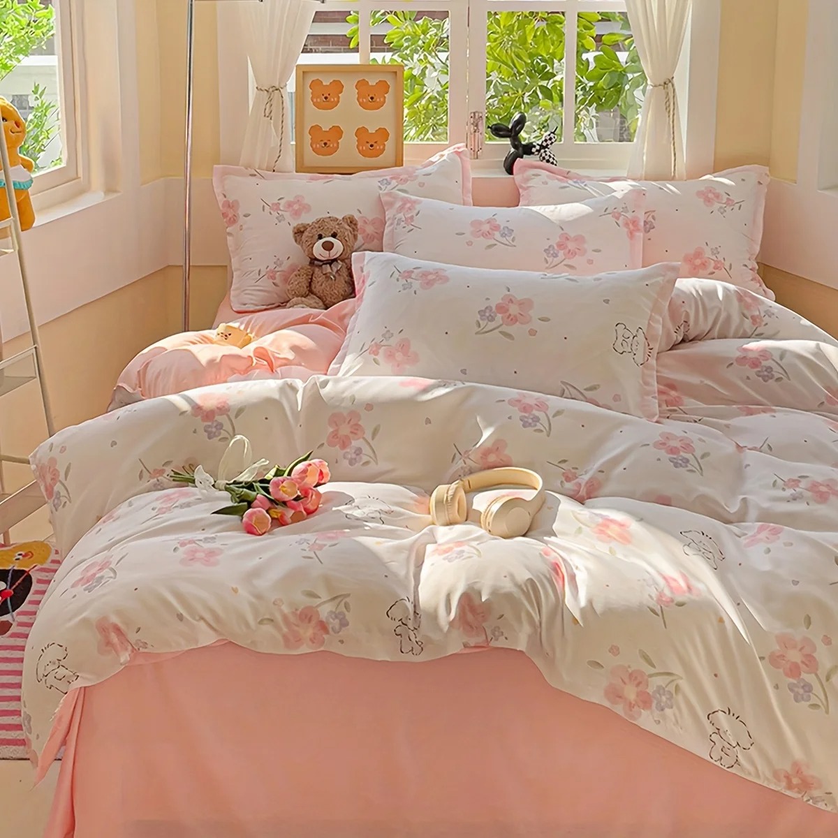 Duvet Cover Sets With Zipper - Set Copripiumino Floreale Morbido da 4