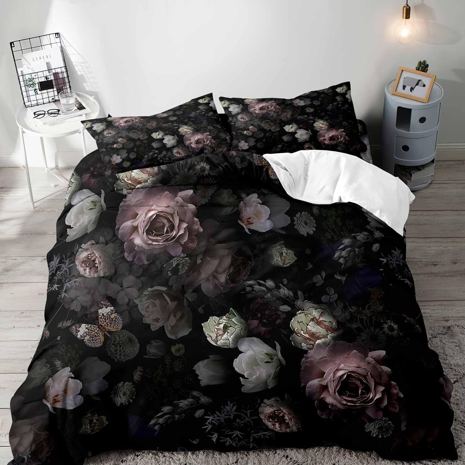 Aesthetic Floral Duvet Cover - Copripiumino floreale nero Set biancheria da