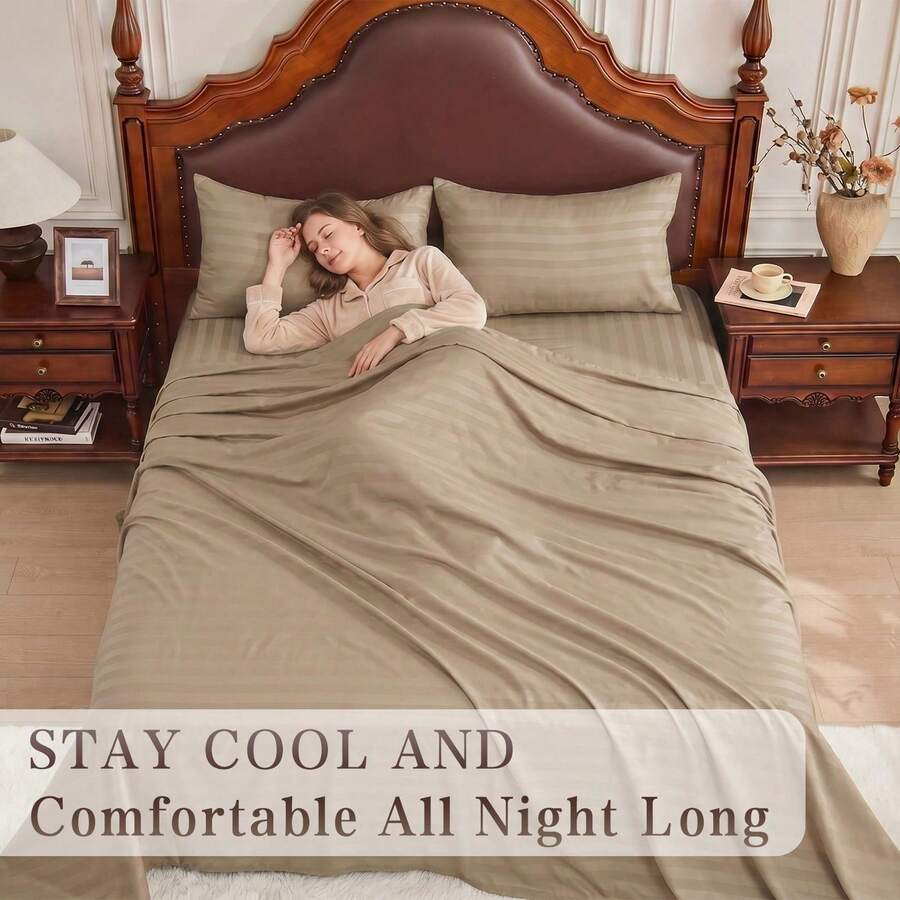 Fitted Bed Sheets Deep Pocket - Set di Lenzuola Rinfrescanti a Righe