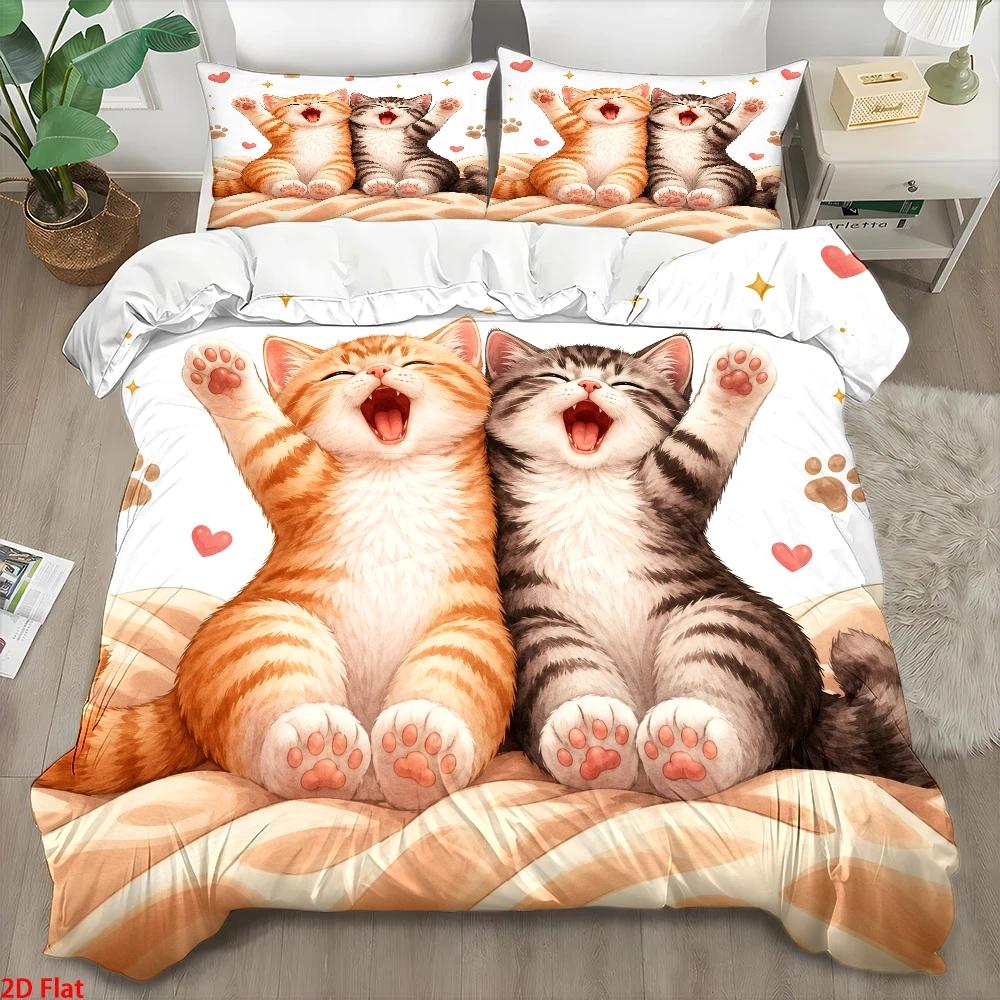 Duvet Cover Sets With Zipper - Set copripiumino con stampa gatto, 3