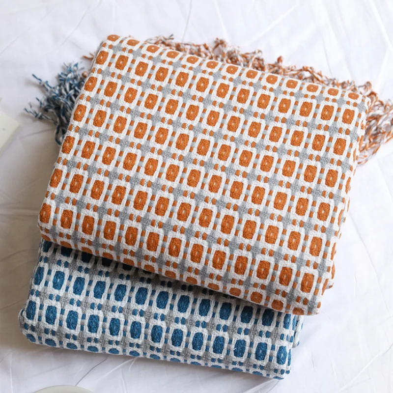 Boho Throw Blanket Fringe - Coperta in Tessuto Jacquard a Griglia
