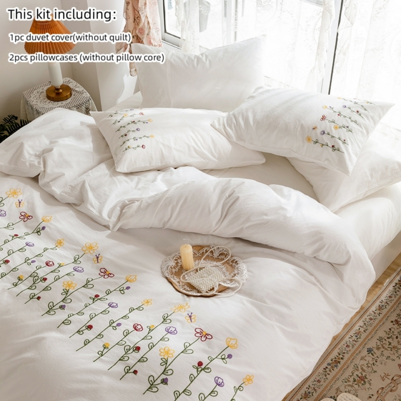 Aesthetic Floral Duvet Cover - Set copripiumino ricamato da 3 pezzi