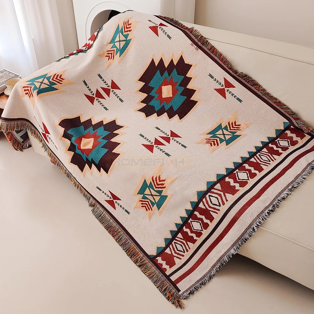 Boho Throw Blanket Fringe - Coperta Azteca Oversize Boho con Frange,