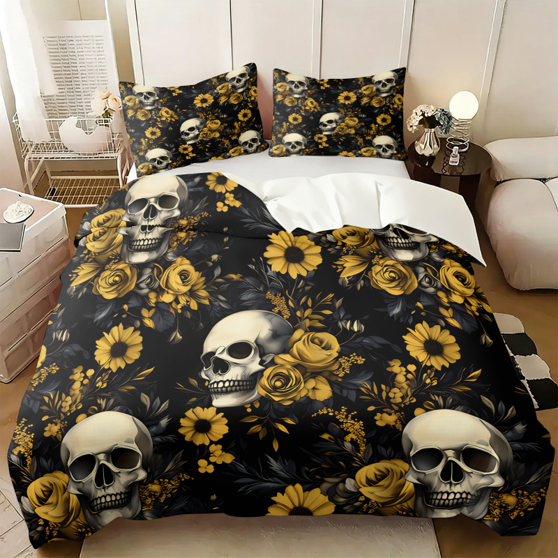 Aesthetic Floral Duvet Cover - Set Copripiumino Gotico con Teschio Estetico
