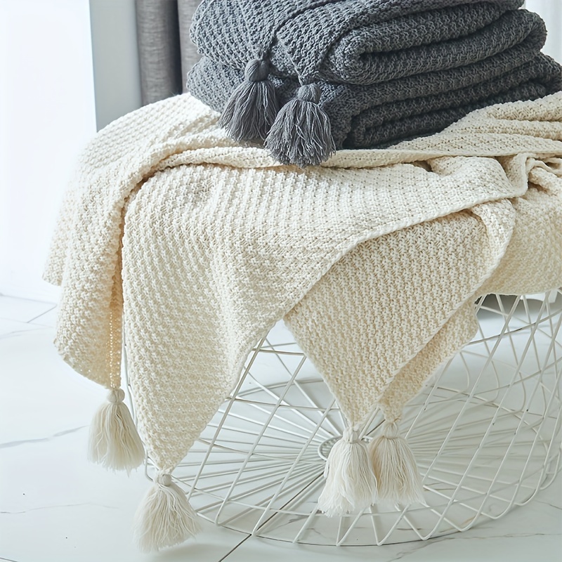 Boho Throw Blanket Fringe - Coperta Decorativa Boho Lavorata a Maglia