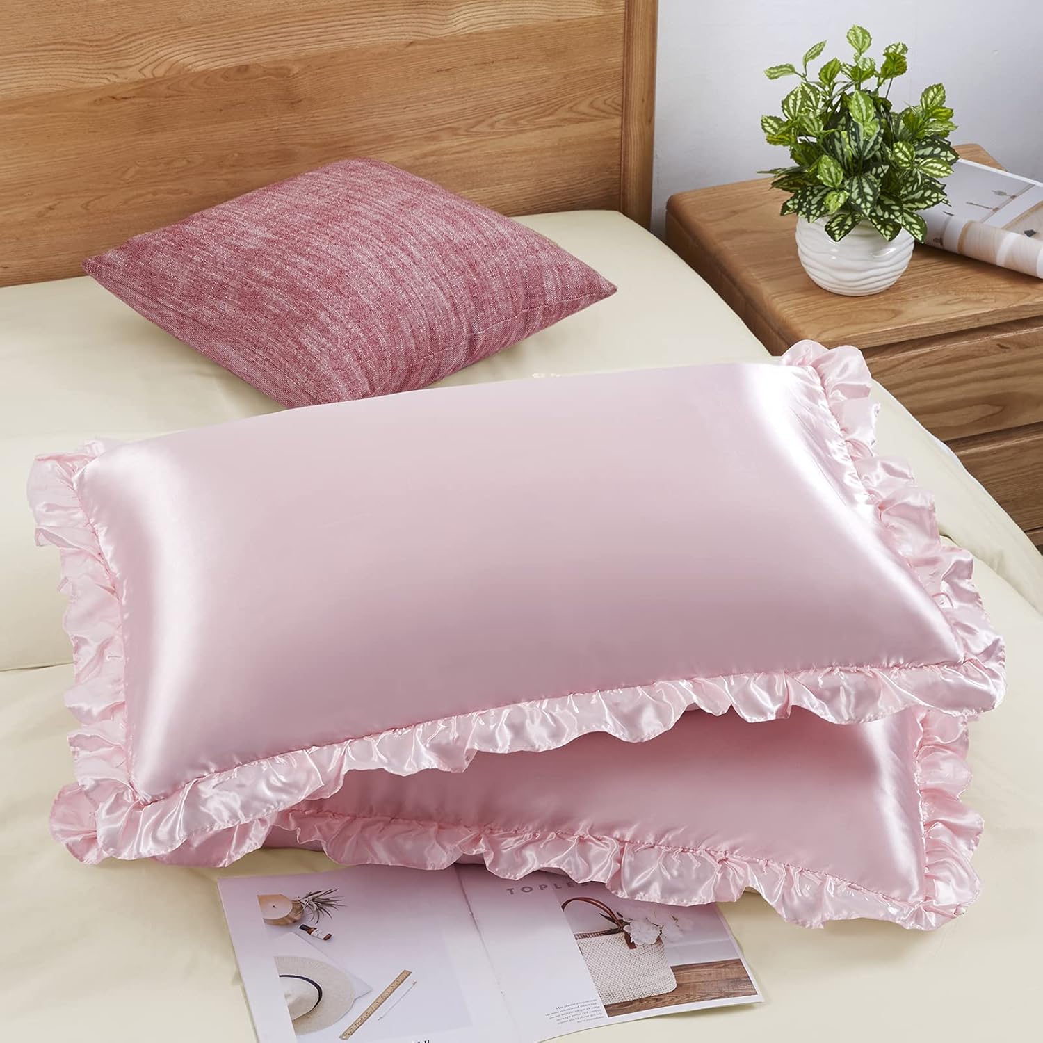 Satin Silk Pillowcase Hair Skin - 2 Federe in Raso con Volant