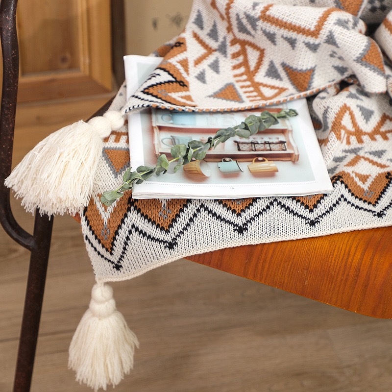 Boho Throw Blanket Fringe - Coperta Boho con Frange Stile Southwest,
