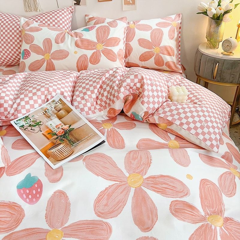 Ins Pink Flowers Bedding Set F - Aesthetic Floral Duvet Cover recensione e prezzo